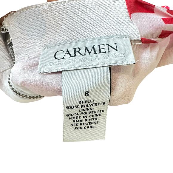 Carmen Marc Valvo Red & White Art to Wear Print Accordion Pleated Midi Skirt - Picture 6 of 7